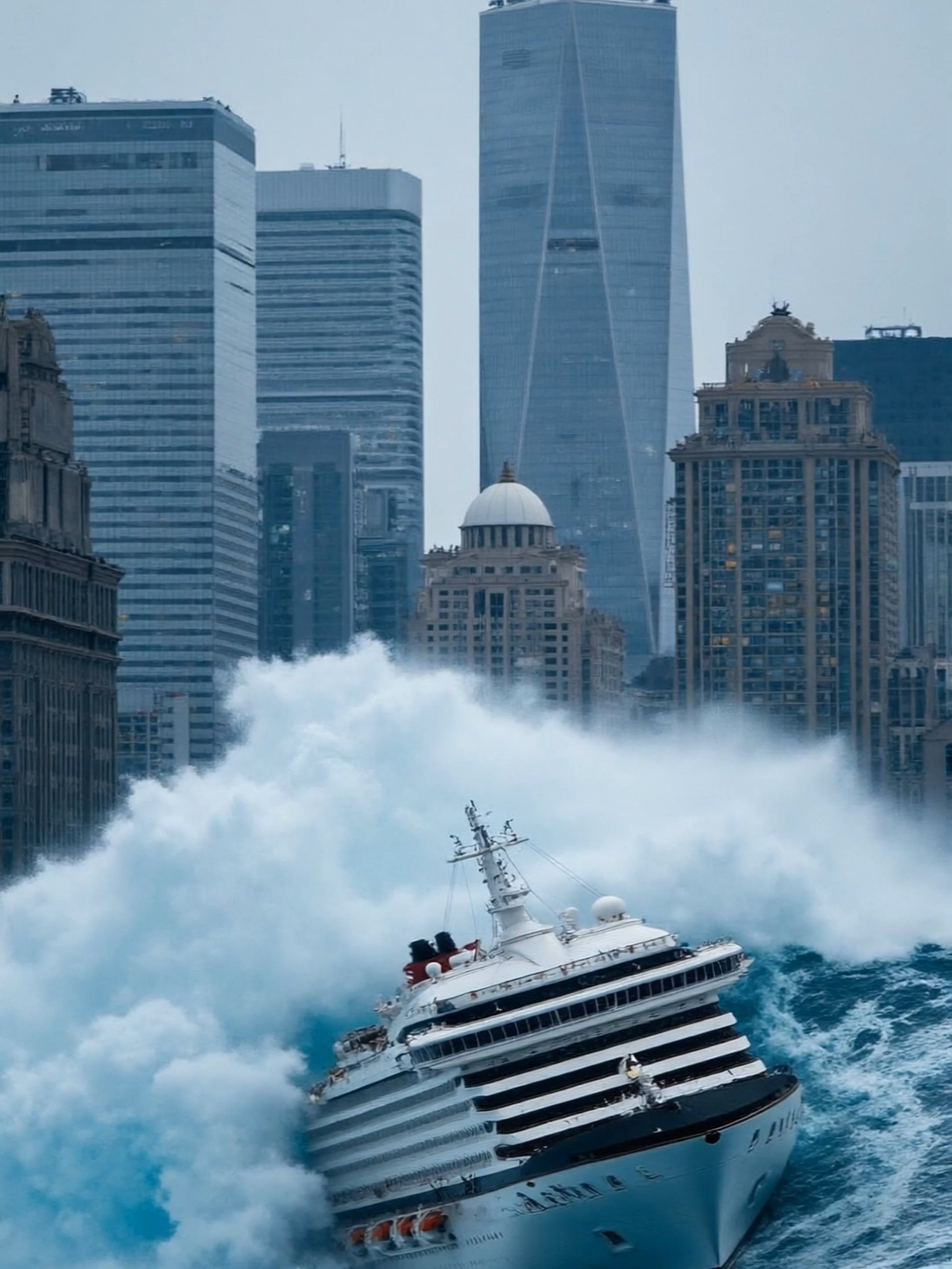 惊悚一幕！海啸狂袭⚡巨型游轮在怒海中翻涌！ #Tsunami #Cruise#Ship #Extreme#Scene