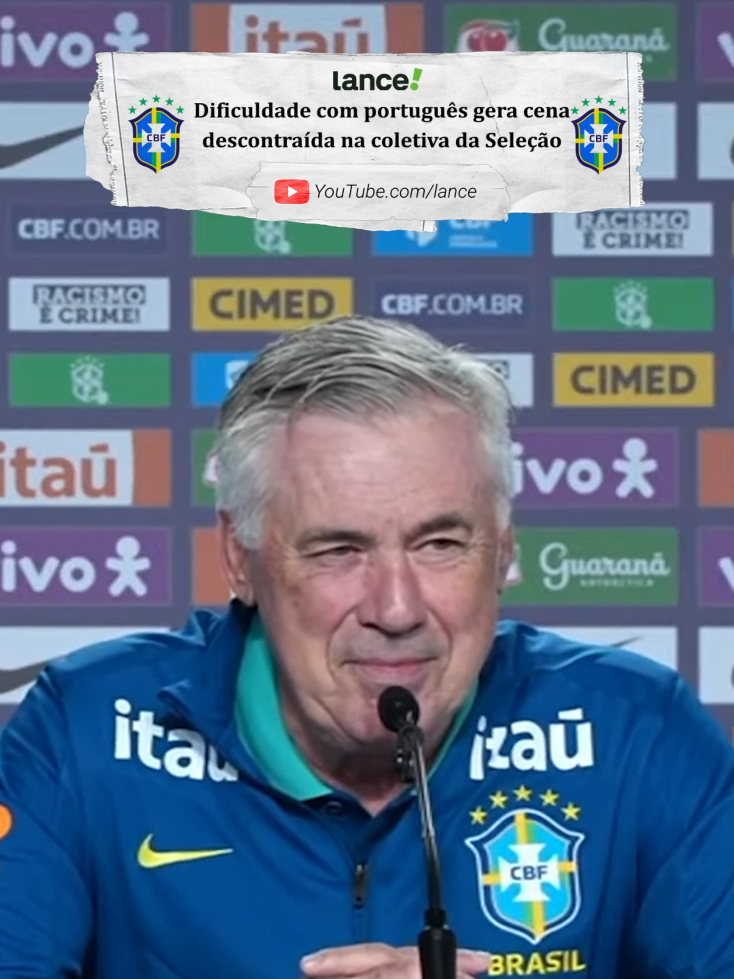 QUE MOMENTO! 😂😂 Durante a coletiva de hoje (8), Carlo Ancelotti fez a boa e ajudou uma jornalista japonesa que estava nervosa durante uma pergunta. O cara é brabo e cheio de carisma! 👏👏👏