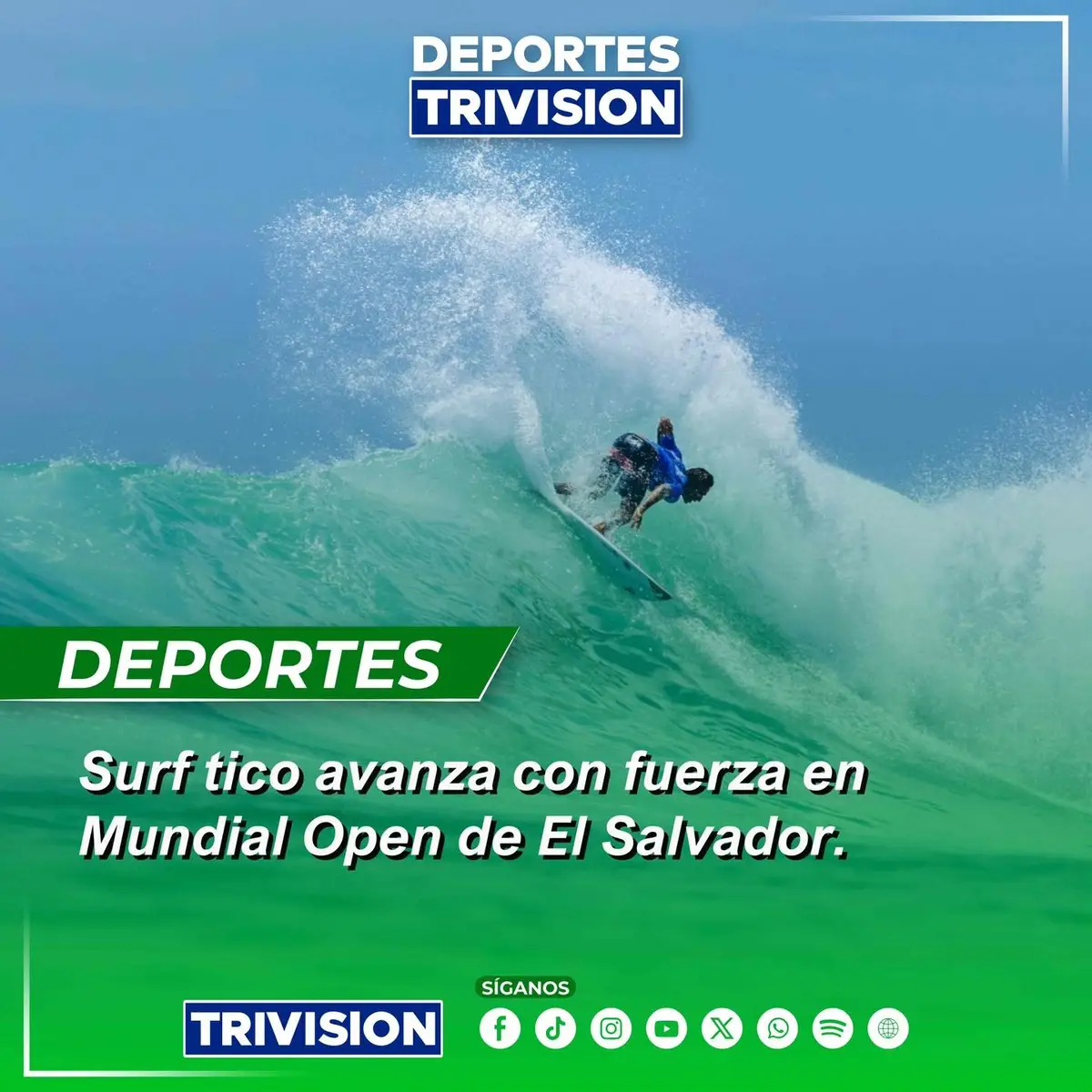 🔴 #Deportes | Costa Rica celebra en las olas luego de que el surfista tico Sam Reidy asegurara su pase a la tercera ronda, junto a Darshan Antequera, en el Mundial Open de El Salvador. Este lunes desde las 7:00 am será turno de los ticos Tosh Talbot, Leilani McGonagle, Mikela Castro y Rachel Agüero en la segunda ronda.
