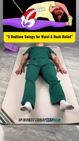 5 variations, 60 swings each—done before bed to release waist, hips, and back pain. Comment “YES” if you’ll try this tonight! #WaistRelief #BackPainRelief #HipStretch #BedtimeRoutine #HealthyLiving