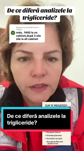 Ca răspuns pentru @Gabriel Trigliceridele nu pot scădea de la 1400 la 120 în câteva zile. Pregătirea pentru recoltare e esențială. Dacă rezultatele par suspecte, repetă analiza și discută cu medicul.” #Trigliceride #AnalizeSange #SanatateaTa #DrMihaelaN #EducatieMedicala