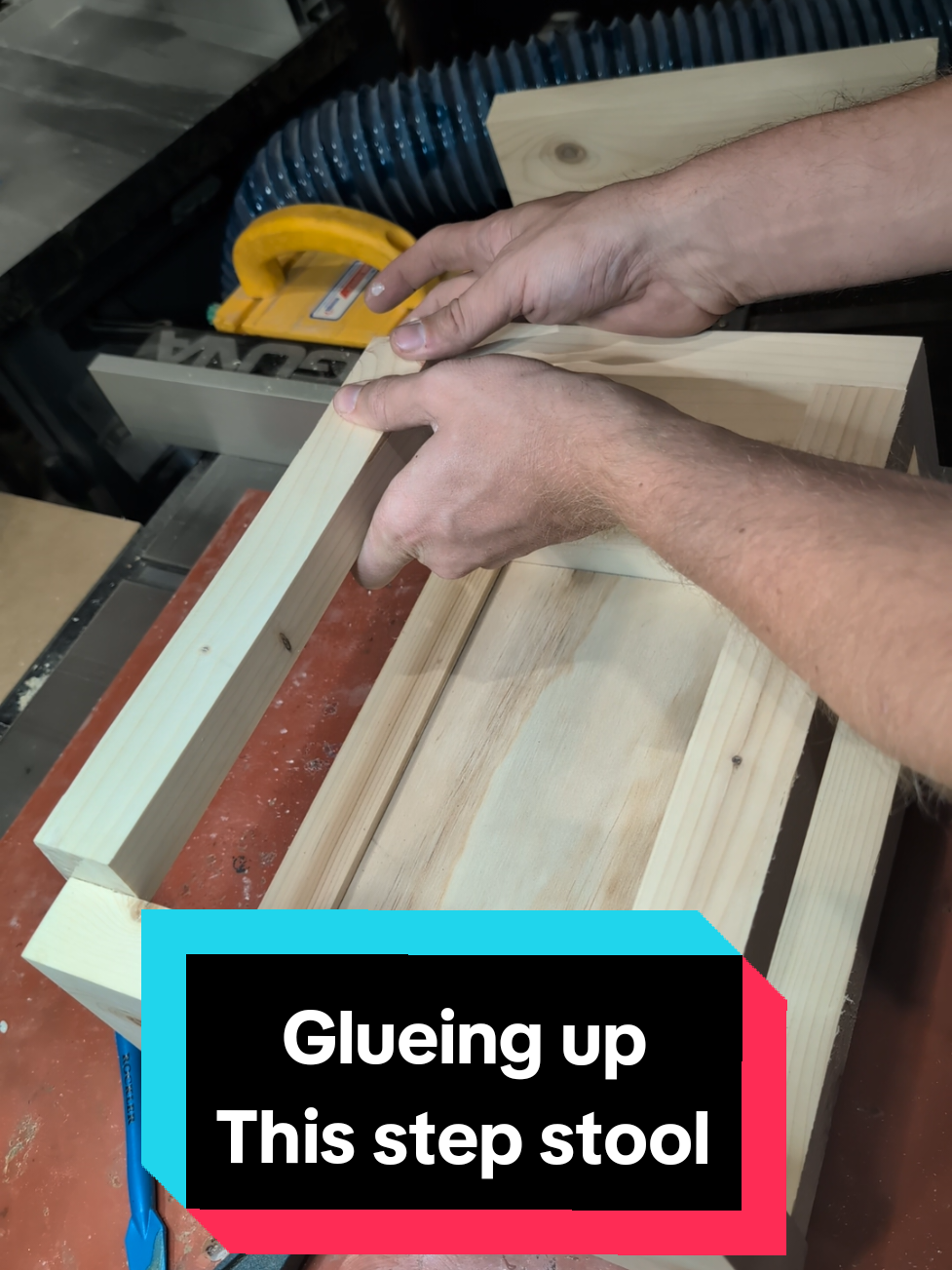 Time to glue up this stepstool I’ve been working on. Started with the base, clamped it tight, then added the cross pieces on top once it set. @Titebond Products 3 wood glue  @Rocklerwoodworking glue spreader #woodworking #woodwork #glueup #glueups #stepstool 