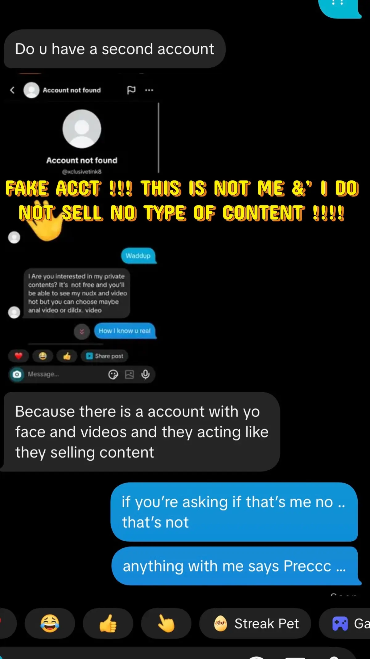 @XCLUSIVETINK8 on tiktok is not me !! please don’t fall for it i been laughing since it got to me .. i don’t sell content guys 🤦🏾‍♀️🤦🏾‍♀️🤣🤣🤣🤣🤣