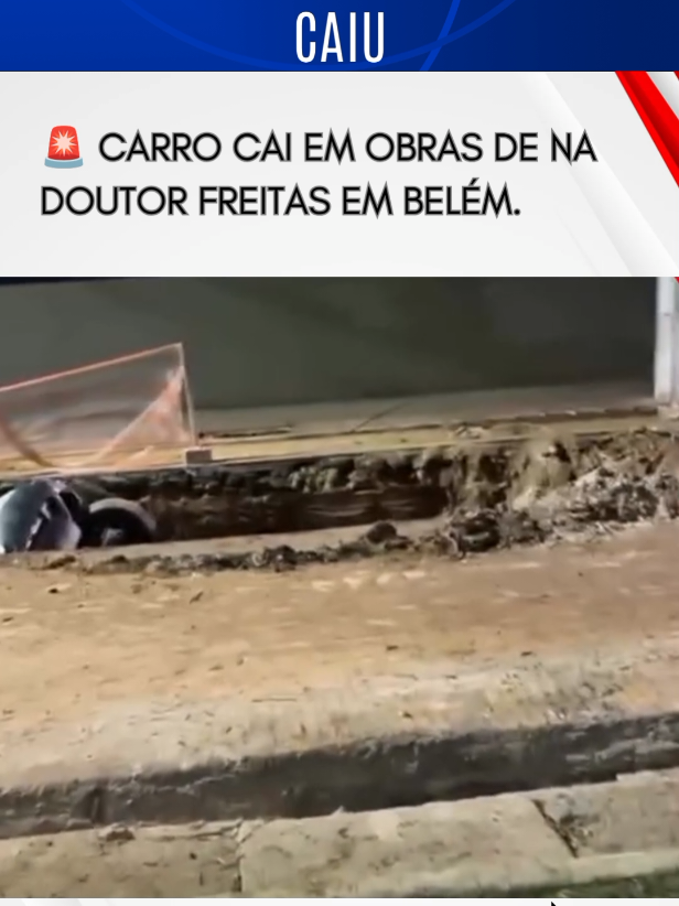 Um carro de passeio caiu em um buraco de obras , neste domingo (7), na avenida Doutor Freitas , esquina com a avenida Duque de Caxias , bairro do Marco, em Belém. O trecho está isolado para a realização de drenagem profunda. O Acidente ocorreu por volta de 22h. Imagens compartilhadas nas redes sociais mostram o veículo virado de cabeça para baixo dentro da escavação. No momento não há informações oficiais sobre as circunstâncias da queda. Para mais, siga @guroparanews Reprodução: Estado do Pará News
