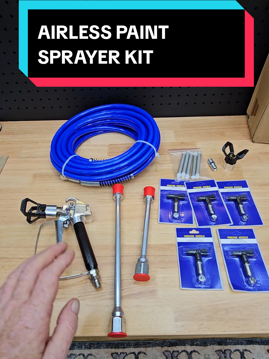 AIRLESS PAINT SPRAYER KIT, HANDHELD SPRAYER WITH EXTENSIONS, HOSE, (5) TIPS, FILTERS. #airlesspaintsprayerkit #painting #painter #paint #paintersoftiktok 