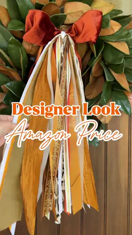 Designer Look on a Amazon Budget. This ribbon can attach to any wreath you have. Levels up any fall wreath! Linked in my LTK in bio.  ………… #amazonfinds #fallwreath #designerlooksforless #budgetfriendly #falldecor 