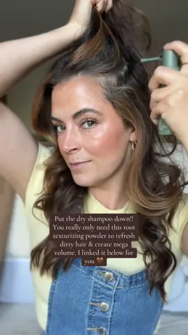 This little bottle has replaced my dry shampoo for good!! It helps soak up oil, refresh dirty hair, and creates mega volume! I also love it for grip and texture for cute updos, it’s just an all around fantastic product!  #musthavehairproducts #texturedhairtips #hairvolumetutorial #dirtyhairhack #volume 