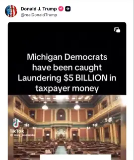 #🚨 WOW! President Trump just posted that Michigan Democrats have been caught red-handed laundering $5 BILLION in taxpayer dollars. 