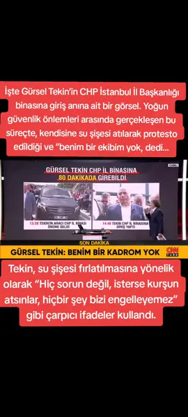 Tekin, su şişesi fırlatılmasına yönelik olarak “Hiç sorun değil, isterse kurşun atsınlar, hiçbir şey bizi engelleyemez” gibi çarpıcı ifadeler kullandı. #chp #gürseltekin #for #foryou ##keşfet 