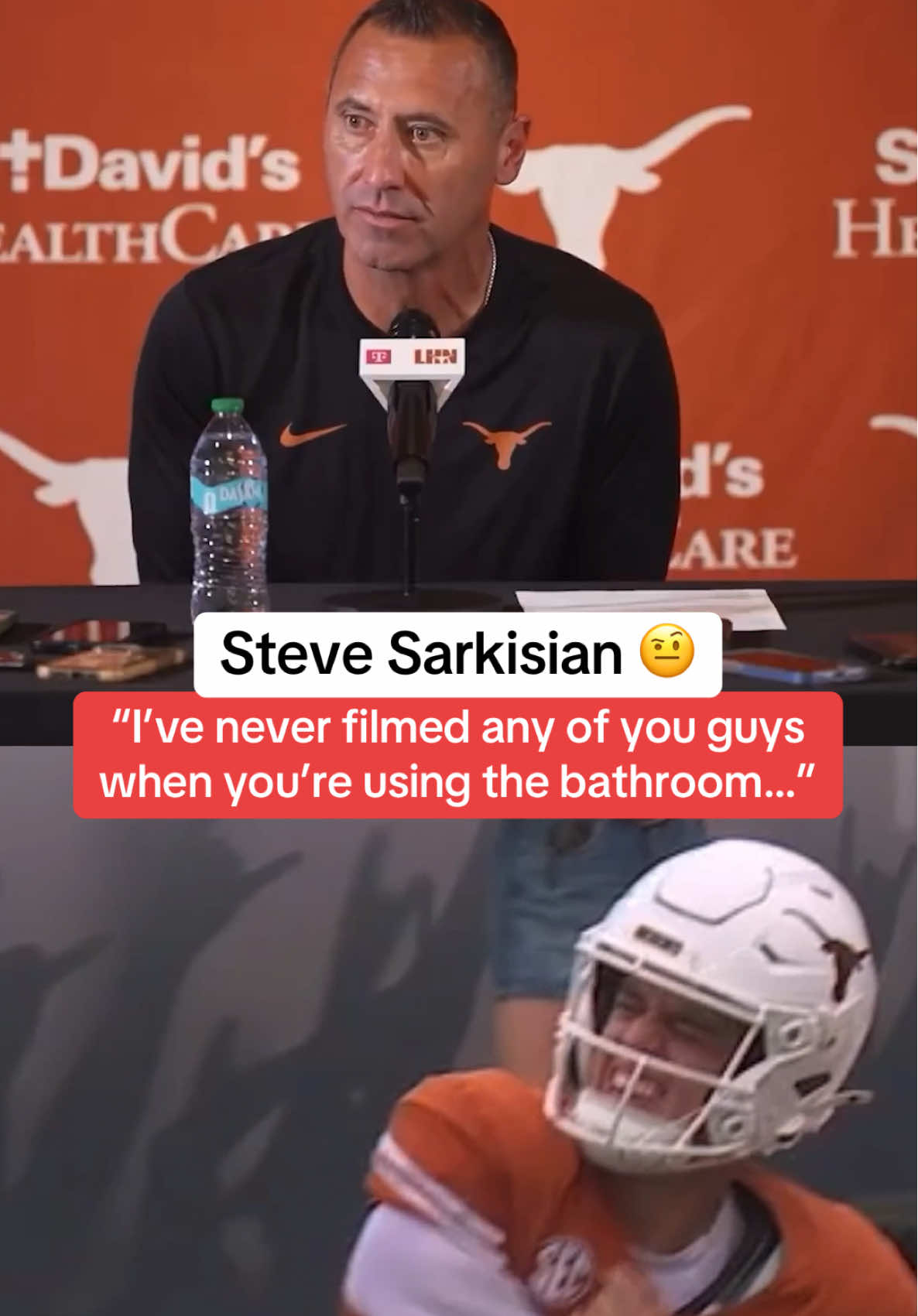 Texas coach Steve Sarkisian was asked about Arch Manning’s face while making a throw. He had a … unique response. #archmanning #texasfootball #CollegeFootball 