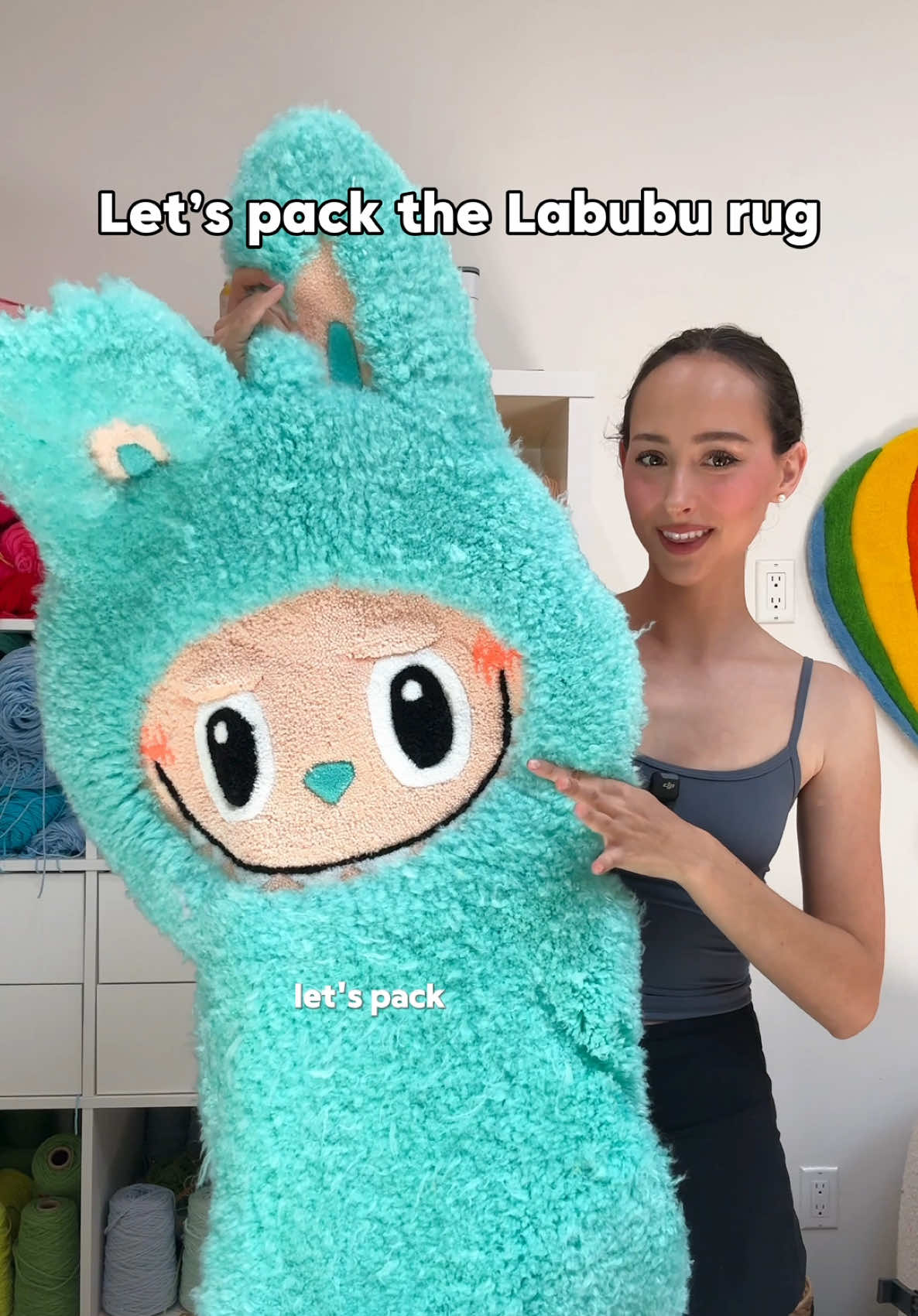 The OG Labubu rug is off to its new home, let’s pack it up together! 🥹📦🚚 I think it’s about time to make another Labubu rug… which one should we make next?? #labubu #labubuthemonsters #popmart #rugtiktok #DIY 