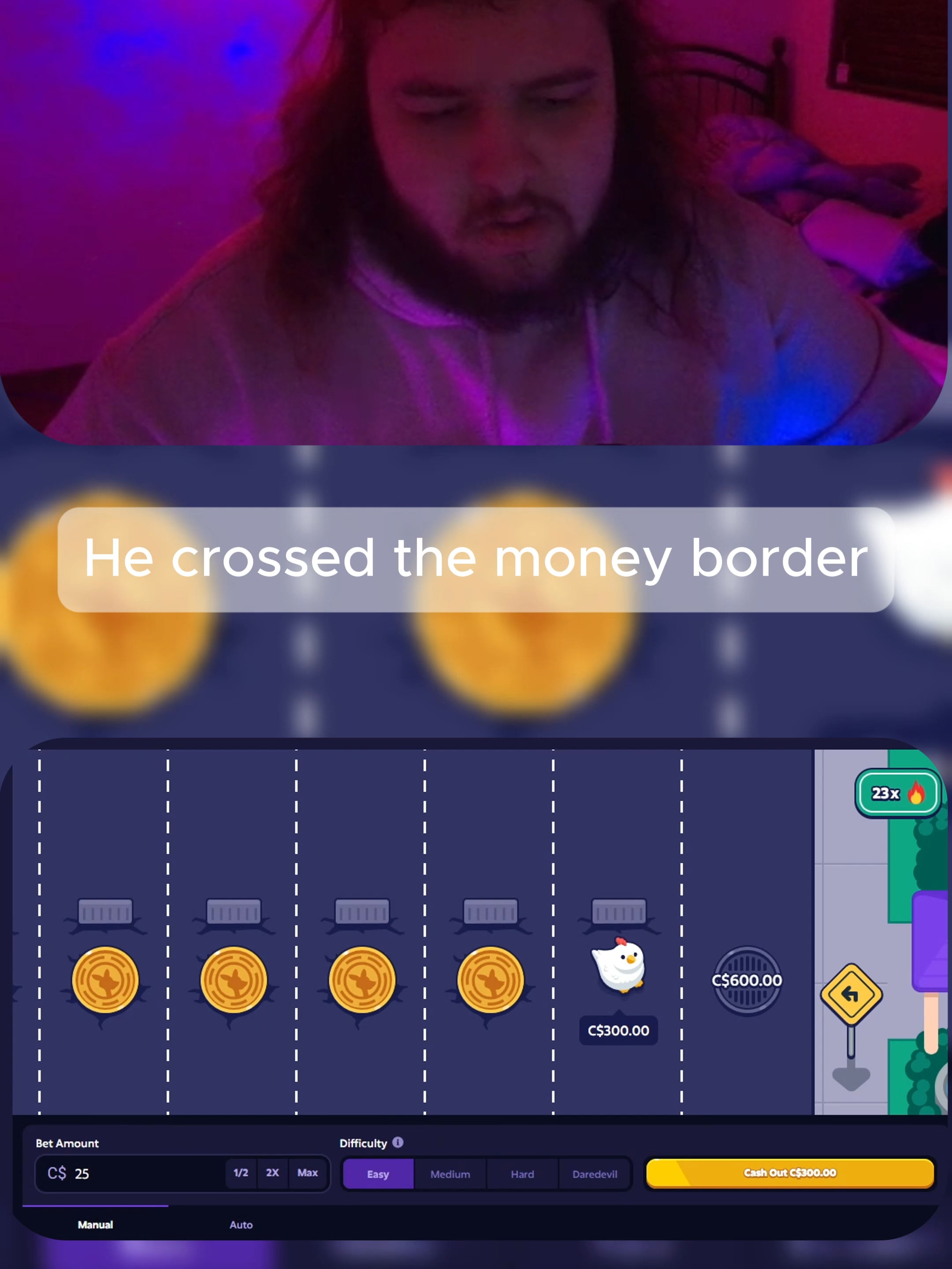 He crossed the money border