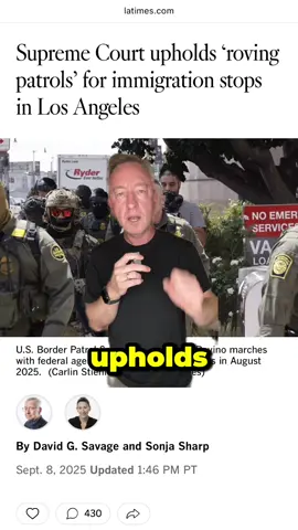 🚨 BREAKING: The Supreme Court just sided with Trump in a 6-3 ruling. They’re allowing “roving patrols” in Los Angeles. Immigration agents can now stop people just for: 👉 Speaking Spanish 👉 Working certain jobs 👉 Having brown skin This isn’t border enforcement…this is legalized racial profiling. What do you think - is this America or a police state? #SupremeCourt #Immigration #LosAngeles #BreakingNews #RacialJustice 