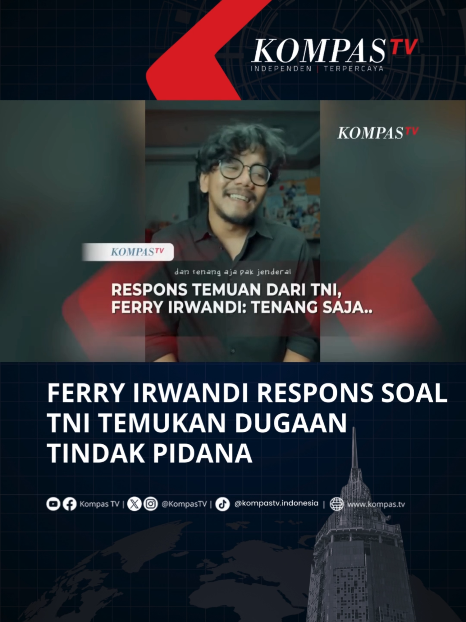Founder Malaka Project, Ferry Irwandi menanggapi temuan dugaan tindak pidana dirinya yang disampaikan Komandan Satuan Siber Mabes TNI, Brigjen J.O. Sembiring. 
