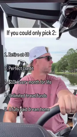 If you could only pick 2… which ones are you choosing? 🤔💭 	•	retire at 40 ⏳ 	•	perfect credit 📈 	•	$10k every month for life 💸 	•	unlimited travel funds ✈️🌍 	•	a fully paid dream home 🏡 The real question is: why not work toward all of them? Most people settle for less because they never learn how to build real wealth. Pick your 2, then figure out how to make the rest happen. The opportunity is out there—you just have to go get it. 🚀 Drop your picks in the comments! ⬇️ #WealthMindset #FinancialFreedom #BuildYourDreamLife #MoneyMoves #SuccessMindset        