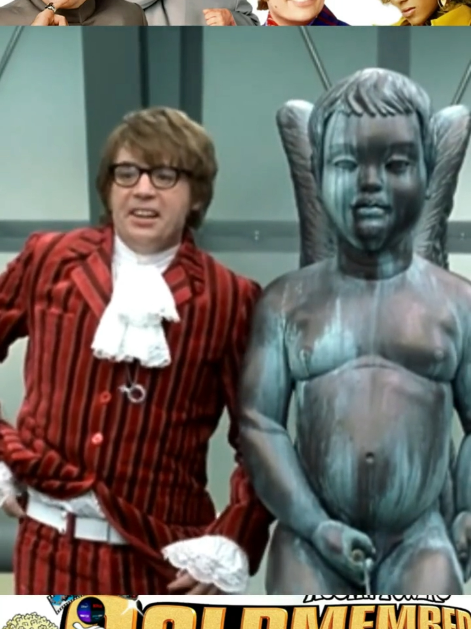 Austin Powers siempre nos regala momentos únicos 😂✨ Y uno de los más locos es cuando desconecta al angelito de la fuente que está orinando 🚽😂.  Un detalle tan simple pero tan cómico que solo el agente más groovy podía hacerlo, ¡Yeah Baby! 😎🔥 #AustinPowers #ComediaClásica #GroovyBaby #cine