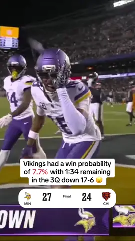 Vikings went on to win 27-24 🤯 (via @NFL, Next Gen Stats) #nfl #football #vikings #bears 