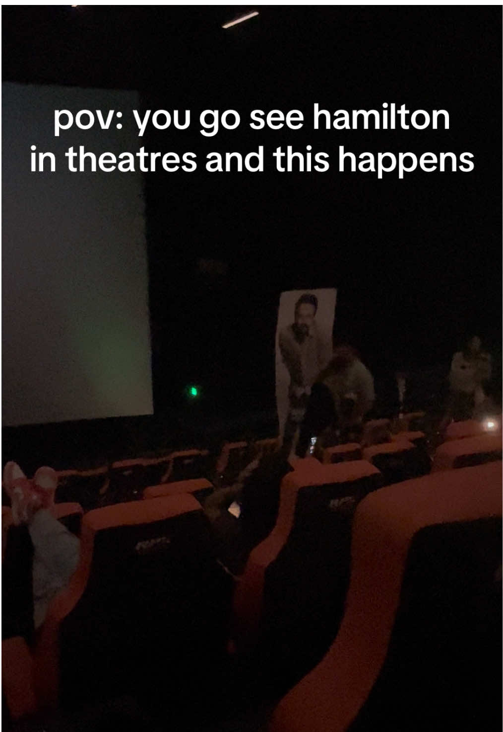 not gonna lie it was kinda entertaining but also what. for anyone wondering, yes, lin got his own seat 💀 #hamilton #hamilten #cinema #movietheater #linmanuelmiranda 