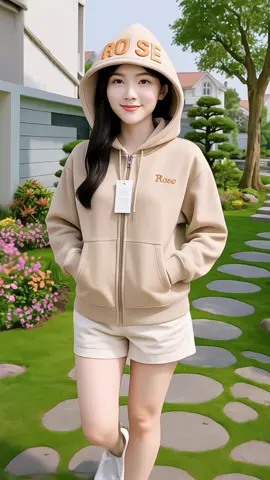 Áo Khoác Nỉ - Áo Khoác Nữ Form Lửng Thêu Chữ 4 Túi, Nón To, Tay Xỏ Ngón fullsize