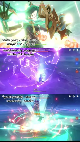 Not an entirely fair comparison but it was mostly for fun anyway. If someone sees this looking for team advice, keep in mind THESE ARE NOT REALISTIC CONDITIONS FOR REGULAR COMBAT.  #yanfei #genshinshowcase #Genshin #GenshinImpact 