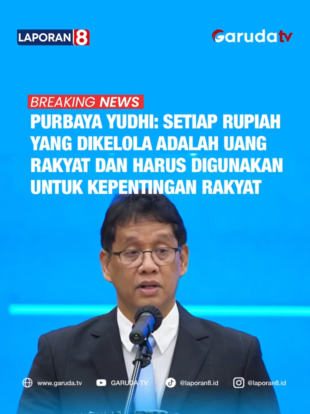 Dalam pidatonya, yang disampaikan pada saat pelantikan, Purbaya Yudhi menegaskan, setiap rupiah yang dikelola negara adalah uang rakyat, dan harus digunakan sebesar-besarnya demi kepentingan rakyat. Ia juga mengajak jajaran kementerian keuangan untuk menjaga semangat pengabdian dan bekerja dengan integritas untuk menentukan kepercayaan rakyat pada negara. Purbaya Yudhi juga meminta dukungan untuk dirinya selama menjabat sebagai kementerian keuangan. Video | Naskah: Kementerian Keuangan RI (yt) | Awan Editor | Admin: Asas | Farra Saksikan Garuda TV di Free to Air atau Streaming melalui: www.garuda.tv | YouTube Garuda TV | Aplikasi Vidio | WeTV (Wewatch) | IndiHome CH111 | Transvision CH824 | FirstMedia CH45 #garudatv #laporan8 #PresidenPrabowo #MenteriKeuangan #Menkeu #SriMulyani #PurbayaYudhiSadewa #Pelantikan