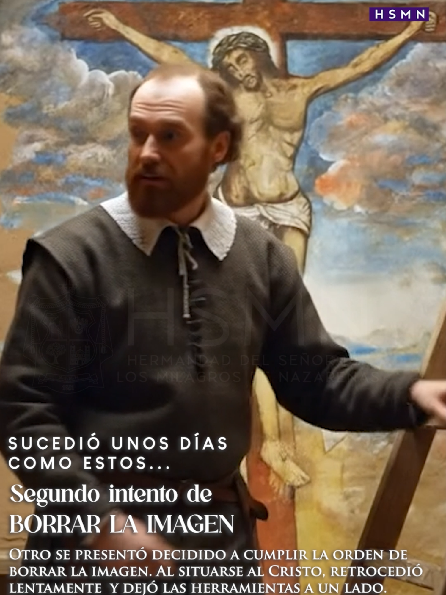 LA HISTORIA NAZARENA – El segundo intento Un hombre, decidido y con herramientas en mano, se acercó al mural del Cristo de Pachacamilla. La multitud observaba en silencio dentro de la humilde ermita de adobe. Alzando los instrumentos, parecía dispuesto a borrar la imagen, pero de pronto su rostro se transformó: miedo, temblor, desconcierto. Bajó lentamente las manos y retrocedió, incapaz de tocar el muro. La escalera quedó vacía, las herramientas abandonadas y el silencio se hizo más profundo. Síguenos en nuestras redes: https://linktr.ee/HSMNazarenas #CanalHNazarenas #HSMNazarenas