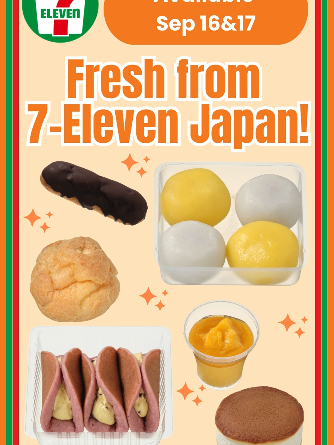 Fresh from 7-Eleven Japan 🌕🍠🍮 Limited autumn sweets — only Sep 16 & 17! 🍠 Sweet Potato Omelet 🌕 Tsukimi Dumplings 🍮 Custard Puff & Éclair 🥭 Mango Pudding 🥞 Dorayaki with Cream Full video on YouTube: Konbini Eats Japan 🎥 #7ElevenJapan #KonbiniSweets #JapaneseSnacks #TokyoFood #Foodie #DessertTok #AutumnVibes