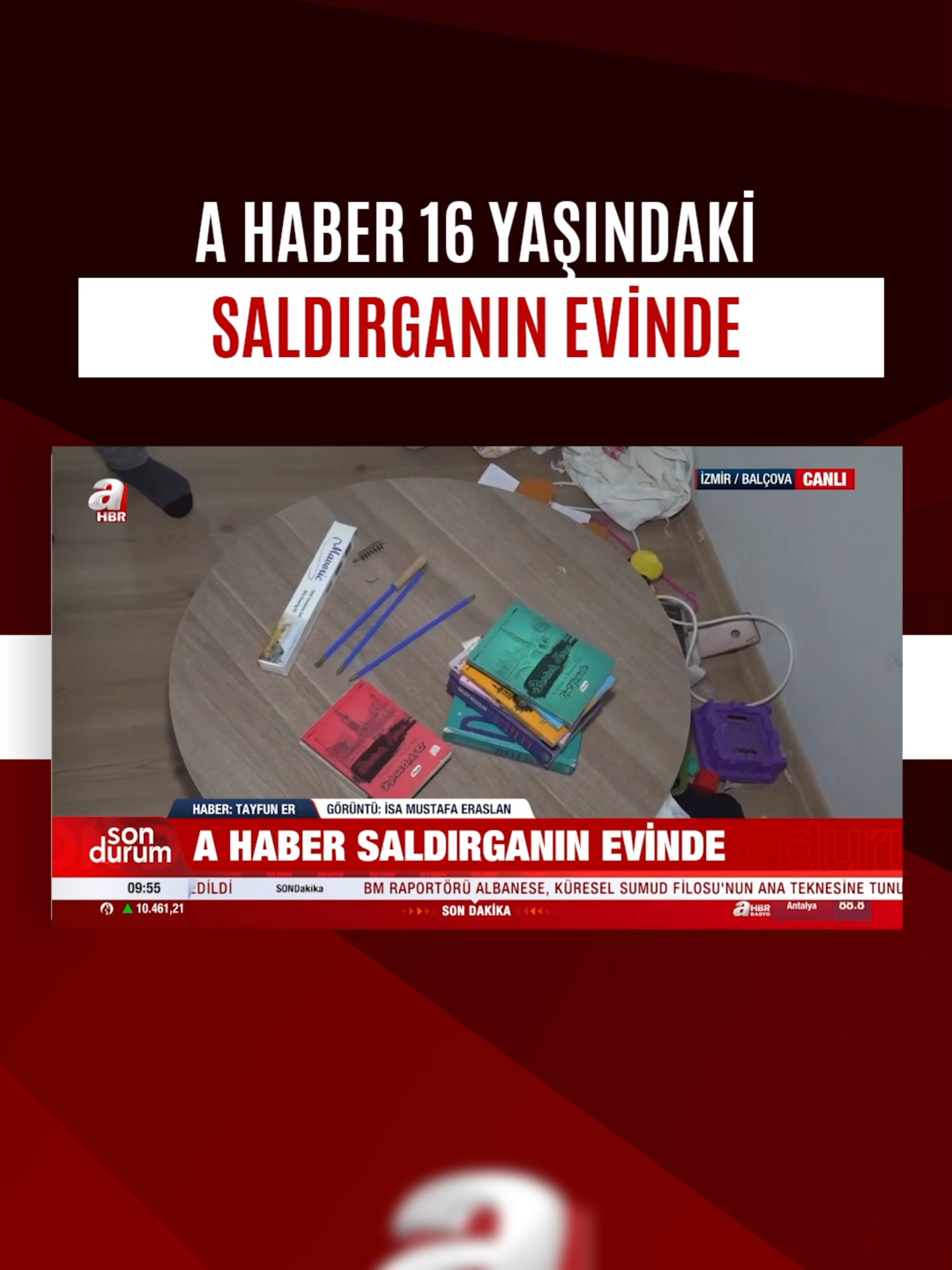 #ÖzelHaber  A HABER SALDIRGANIN EVİNDE 📌 #AHaber ekibi, dün #İzmir’in #Balçova ilçesinde 2 polisi #şehit eden 16 yaşındaki saldırganın evinden #canlıyayın yaptı. 📌 Saldırgan Eren Birgül'ün odasında yer alan t*fek temizleme seti dikkat çekti. #polis #gündem