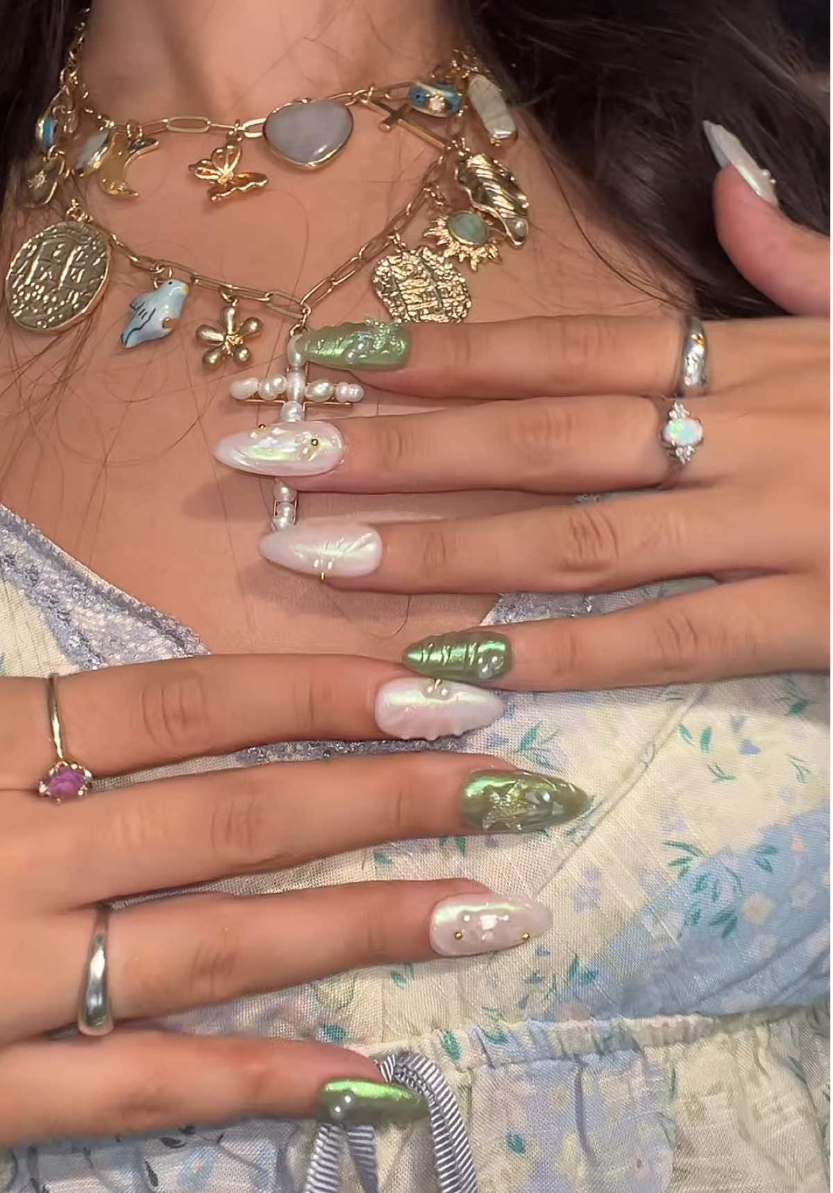 never forgetting these nails 🌿🫧✨ serving ethereal matcha 🍵 #green #cute #nailart #handmade #newnails 