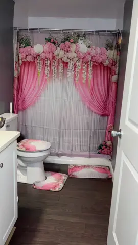 Juego de cortinas de baño con patrón floral#set#curtain#bathroom#shower#floral