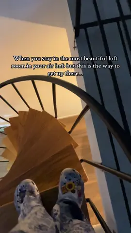Sorry, but a spiral staircase is absolutely not the one 😭 dragging my 18kg suitcase up there was not at all fun and games @airbnb #architecture #loftroom #montenegro #foryou #reality 