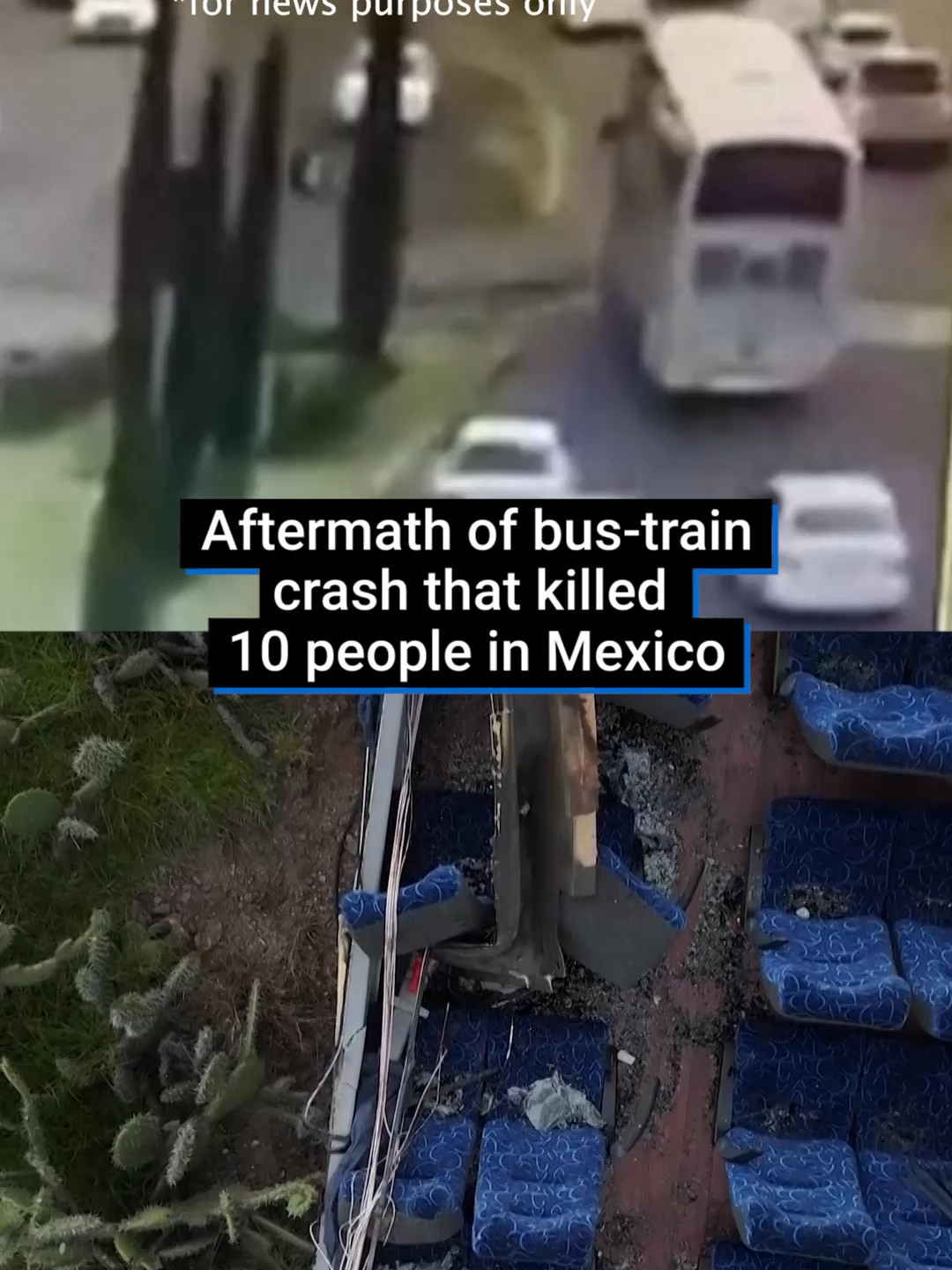 Drone footage shows the aftermath of a collision in Mexico after a train slammed into a double-decker bus, killing 10 and leaving dozens injured. The collision happened in an industrial zone on the highway between Atlacomulco, a town some 115 km northwest of the capital Mexico City, and Maravatio, in nearby Michoacan state, local authorities said. The State of Mexico's attorney general's office said seven women and three men were killed. Some of those injured were in severe condition, while others were quickly released from the hospital, it added, without giving numbers. #tragic #crash #bus #mexico