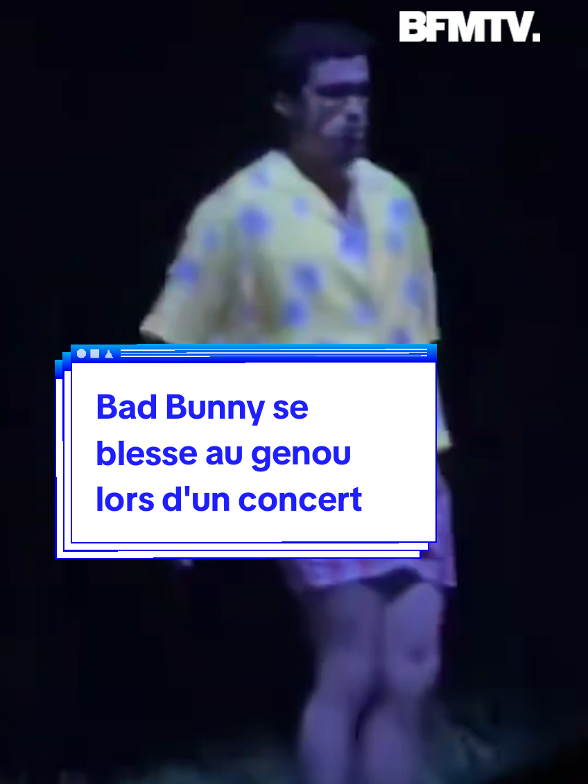 Le rappeur Bad Bunny s'est blessé au genou lors d'un concert, à Porto Rico. Un mauvais atterrisage qui ne l'a pas empêché de finir sa représentation  #badbunny #concert #musica 