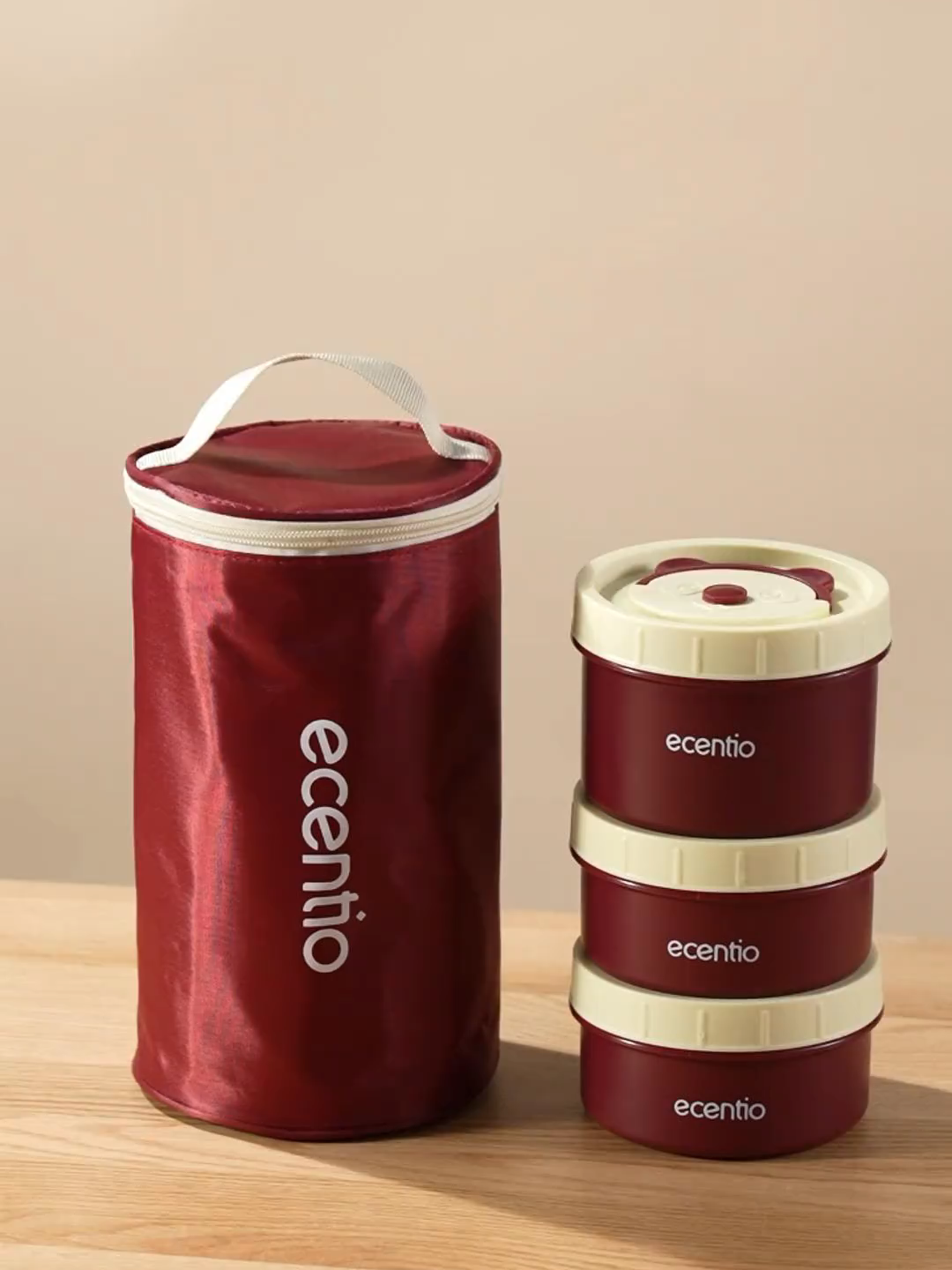 #Ecentio #KotakMakan Siang Bulat 3Pcs Merah #Anti Tumpah 304 #StainlessSteel Tas Bekal & Sumpit Aluminium #bpafree♻️ Garansi 30 Hari Kitchenware