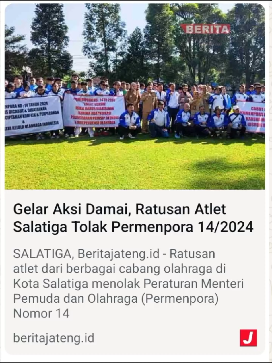 SALATIGA, Beritajateng.id - Ratusan atlet dari berbagai cabang olahraga di Kota Salatiga menolak Peraturan Menteri Pemuda dan Olahraga (Permenpora) Nomor 14 Tahun 2024. … … … … ... #tolakpermenpora #atletsalatiga #demosalatiga