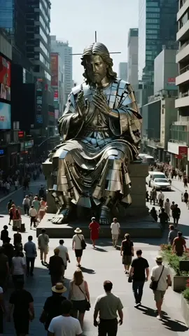 In the heart of the bustling city street, a full-body sculpture of Jesus sits peacefully, as if engaged in a quiet dialogue with the world. Surrounded by the noise and rush of modern life, Jesus’ tranquil sitting posture offers a deep sense of calm and comfort. Every passerby inevitably stops to feel the power of faith and the serenity it brings. This sitting Jesus serves as a reminder of inner peace amidst the fast pace of daily life.#amen #christiantiktok