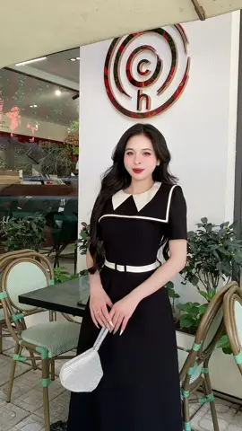Váy thiết kế cổ bẻ phối vạt vuông, đai may liền dáng A dài #vaythietke #vaythietkecaocap #OOTD #evii #vayxinhmoingay🎀 