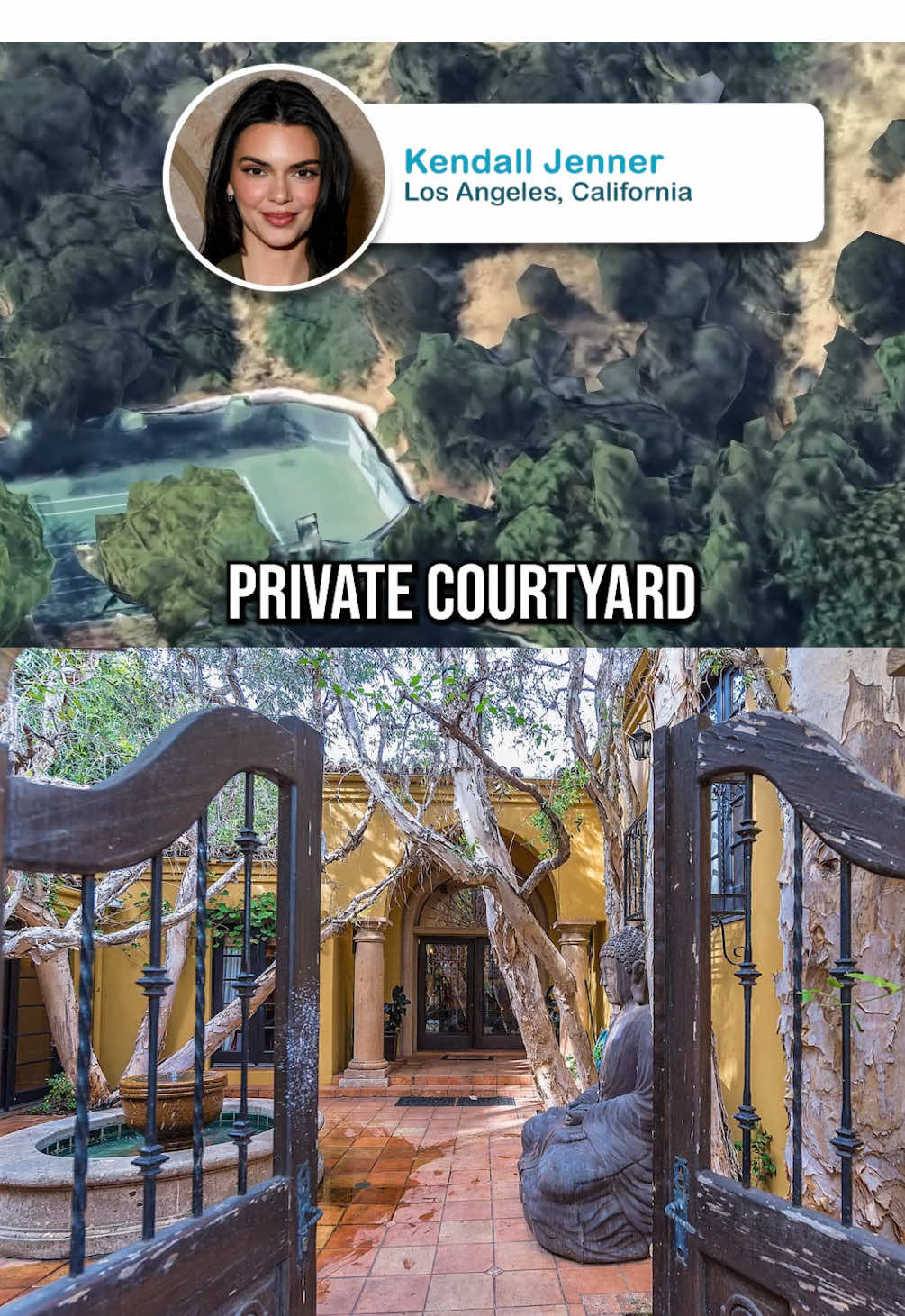 This is Kendall Jenner’s house in Los Angeles valued at $10 million. She picked up this Spanish-style villa in 2017 for 8.5 million. The home was built back in 1991 and sits on less than an acre tucked inside the celebrity-favorite gated community of Mulholland Estates. Before Kendall it was owned by stars like Charlie Sheen. Right after buying it she brought in her own design team to fully remodel the interior and make it feel like her own. The property has a private courtyard with a fountain, lush greenery and a split-level layout. Inside you’ll find five bedrooms, seven bathrooms, a cozy theater room, an office and a chef’s kitchen with a center island. The interior is warm and earthy with lots of natural wood and neutral tones. The backyard includes a grassy lawn, a pool and hot tub, multiple lounging areas and a fire pit. Would you live here and whose house do you want to see next? #kendalljenner #kardashians #kardashian #keepingupwiththekardashians #LanguageLearning 