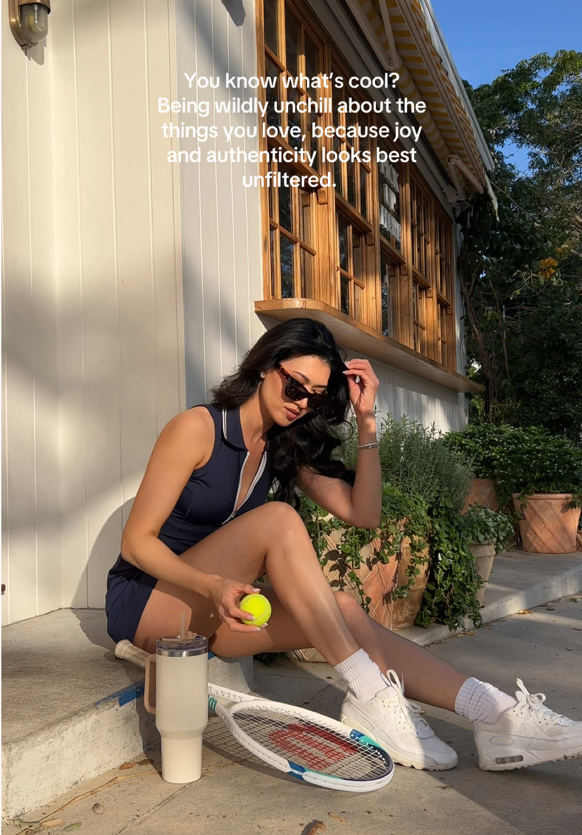You know what’s cool? Being wildly unchill about the things you love because joy and authenticity looks best unfiltered ✨ #empowerher #mindset #selflove #bosslady #tennisoutfit 