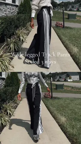 Here’s 3 ways to style your track pants for the fall!! I got these right here off TikTok Shop!!  #tiktokshopmademebuyit #tiktokshopcreatorpicks #fallstyleinspo 