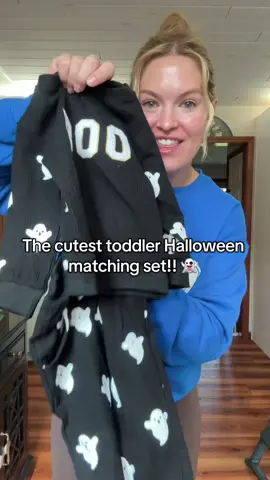 The cutest little Halloween matching set!! It is so adorable!! Comes in sizes 0 months all the way up to 6 years old!!!  #halloween #toddlerclothes #momtok #toddlers #happyhalloween 