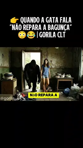Não repara a bagunça… 🏚️😂 O gorila foi visitar a gata e quase levou um susto quando viu a bagunça da casa 😂🔥 Deboche é a marca registrada! #gorilaCLT #humorbr  #meme  #humor  #ia 