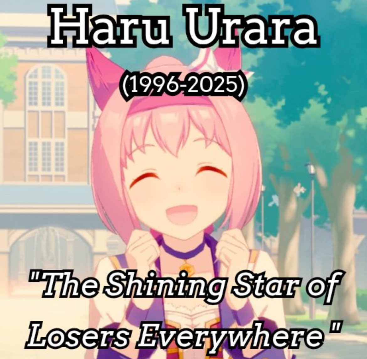 Replying to @kszmariska RIP Haru Urara, the shining star of losers everywhere, farewell, continue to run and eat all the grass you want up there 😔🙏#umamusume #umamusumeprettyderby #haruurara #horsegirl #huzyreacts 