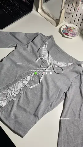 เสื้อยืดแขนยาวเย็บลูกไม้ผูกโบว์ น่ารักม้ากกก~💭🍥🐰🍀 #เสื้อยืดแขนยาว #เสื้อ #fashion #OOTD 