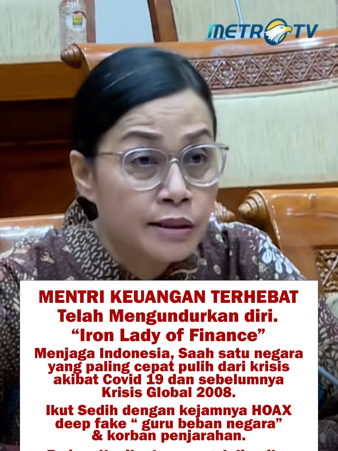 Baru kali ini sedih banget Menteri mundur 😭. Menteri terhebat, tanpa backup partai. Skill, kompetensi, dan integritas tinggi menjaga Indonesia. Terima kasih Ibu Sri Mulyani. #srimulyani #srimulyanimundur #srimulyanidipecat