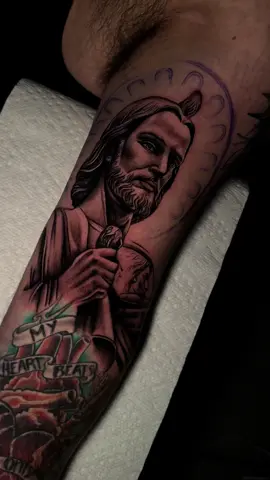 Go big or go home  1st session on the inner arm  San Judas piece  Booking in Los Angeles  #tattooinspo #armtattoo #SanJudas #tattootips #tattooconcept 