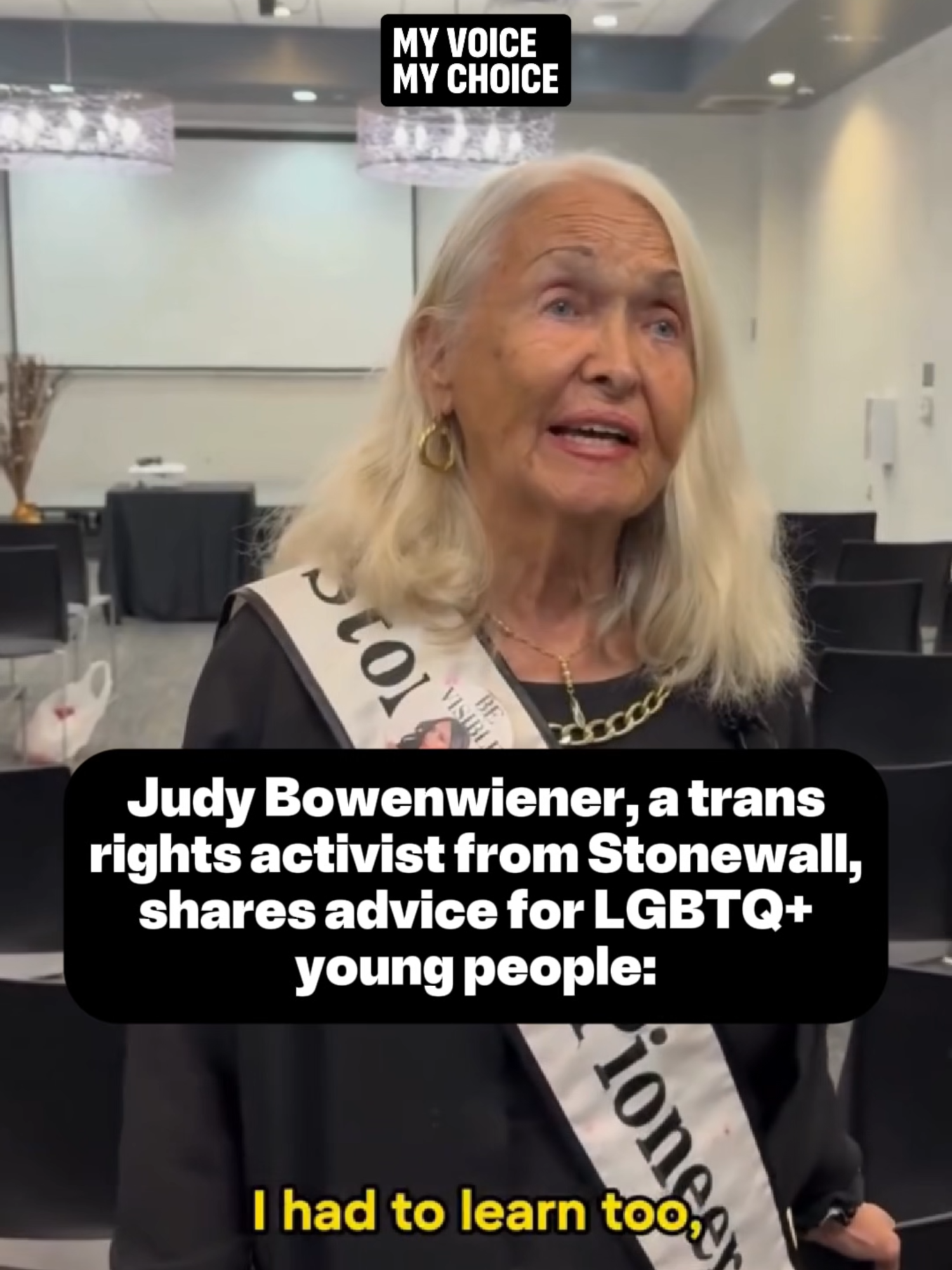 Judy Bowenwiener, a longtime trans activist who was at Stonewall, has a message for LGBTQ+ young people: Never be ashamed of who you are. source: HumanRightsCampaign #myvoicemychoice #humanrights #activism #lgbtq+