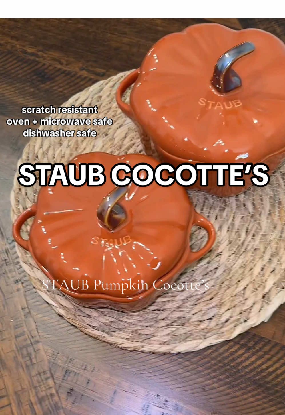 Aesthetic entertaining STAUB Pumpkun Cocotte’s come in 24oz and 16oz dishwasher, oven, microwave and freezer safe. And they’re scratch resistant!! #falldecor #pumpkindecor #pumpkinseason #cookingtiktok #tiktokshopcreatorpicks 