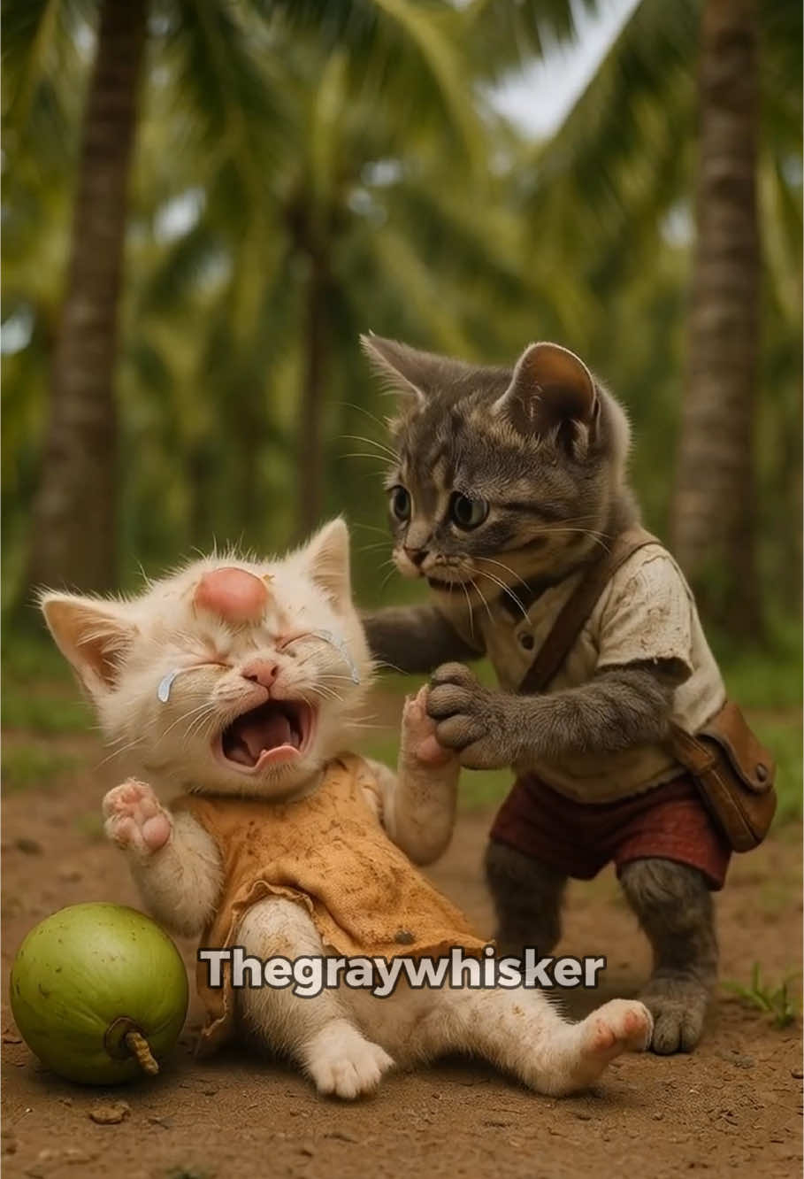 poor cat got a coconut fall on his head#poorcat #foryoupage #cat #viral #animation #ai #kitten #foryou #trending 
