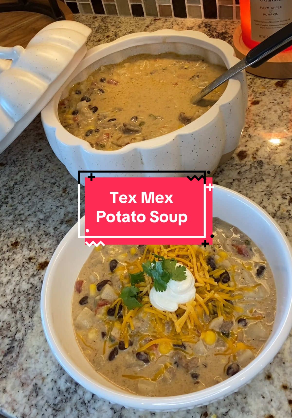 Tex Mex Potato Soup 🥣 Day 7 of my 14 Day Fall Soup Series 🍁 Ingredients: 1lb. ground beef, 1 diced medium onion, 1 tbsp minced garlic, 1 can corn and black beans, rinsed and drained, 1 can Rotel, 28oz. bag hash brown potatoes with onion and peppers, 3 tbsp  hatch green chilies, 1/4 cup taco seasoning, 1 tsp salt and black pepper, 4 cup chicken broth, 4 cups milk, 1 block cream cheese,  Optional: shredded cheddar, sour cream, cilantro, jalapeños, Fritos  #texmexpotatosoup #potatosoup #mexicanpotatosoup #soup #fallsoup